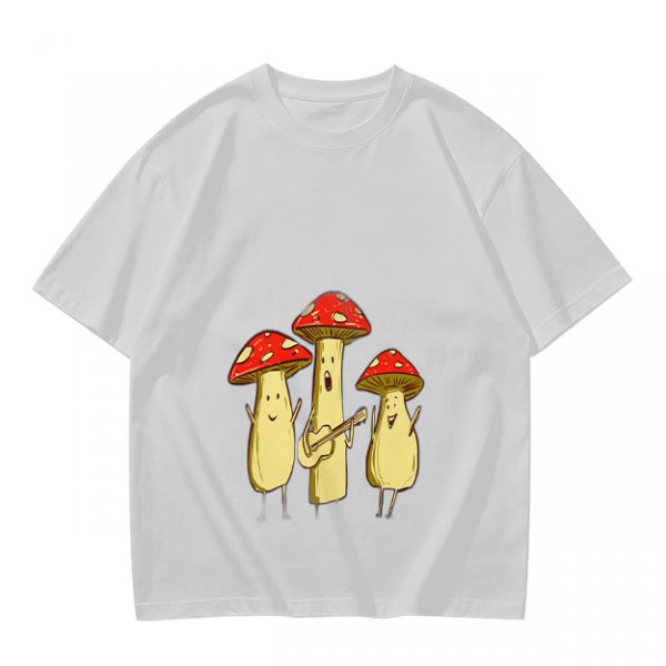 Olive T-Shirt with Singing Mushroom Band Graphic
