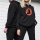 Black Hoodie with Cute Black Cat Surrounded by Halloween Candy Print