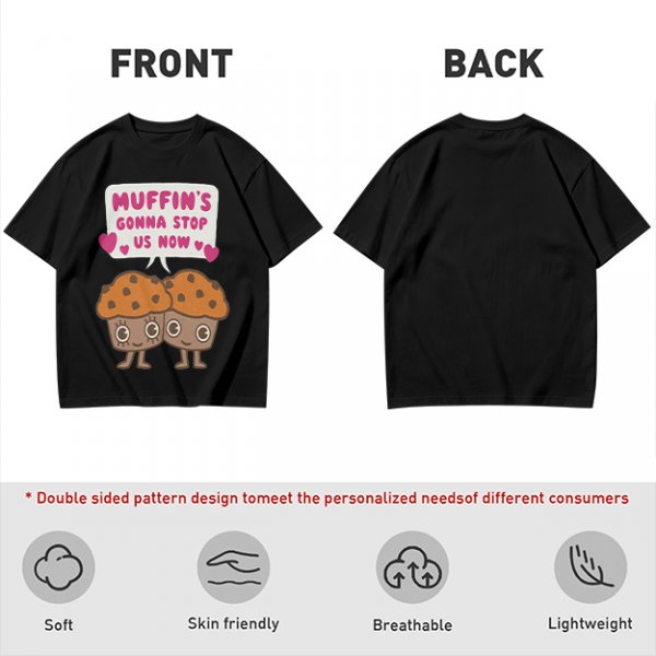 Olive t-shirt with cute muffin graphic and playful text design