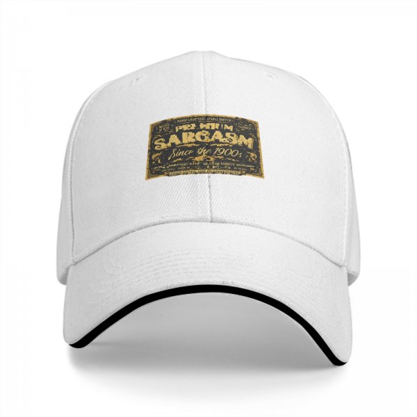 Black baseball cap with 'Sarcasm Since the 1900s' gold graphic