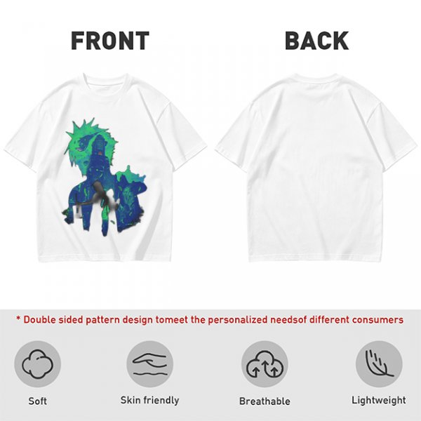 Olive Green Anime Graphic T-Shirt with Spiky Character Art