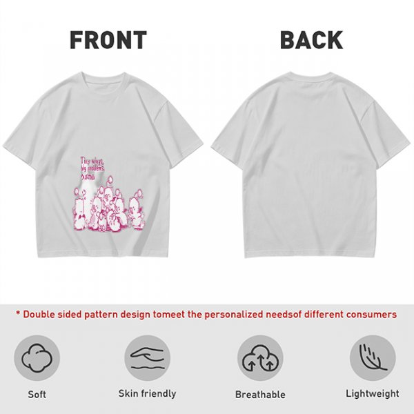 Olive Green T-Shirt With Pink Whimsical Graphic Print
