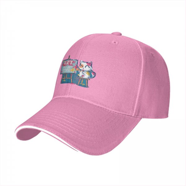 Black baseball cap with cat painting art design