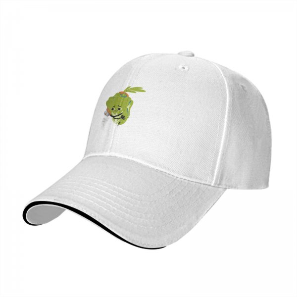 Black baseball cap with cute sad vegetable graphic print