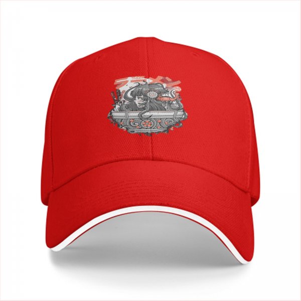 Black Baseball Cap With Japanese Ramen Themed Graphic Print