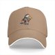 Black baseball cap with cartoon duck riding a rocket launch design