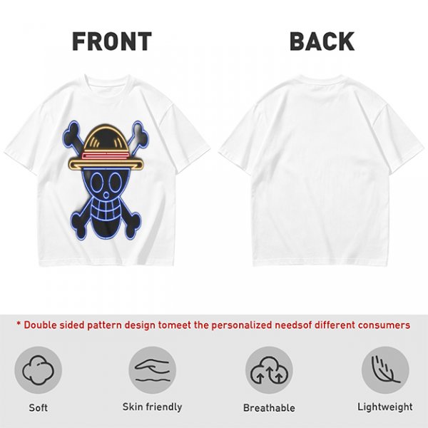 Olive T-Shirt with Neon Style Straw Hat Pirate Skull Print