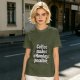 Olive green t-shirt with 'Coffee makes Mondays possible' print