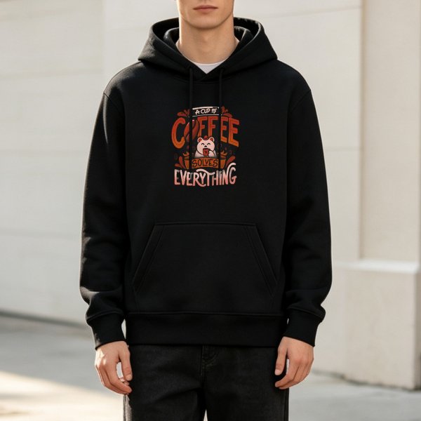 Black hoodie with coffee solves everything cute bear graphic