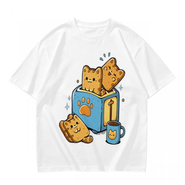 Olive T-Shirt With Cute Cat Toast Toaster Breakfast Art