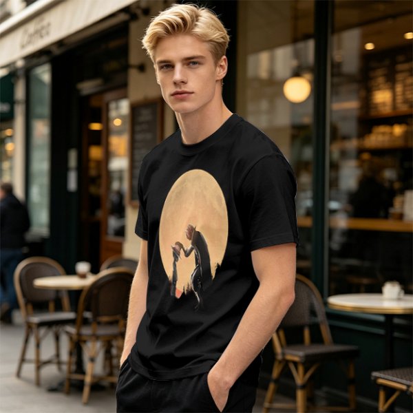 Olive T-Shirt With Moonlit Cowboy Silhouette Graphic