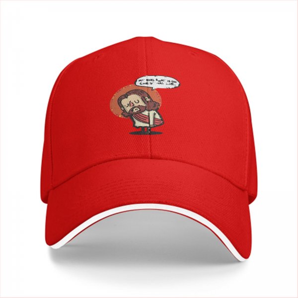 Black Baseball Cap With Cute Cartoon Jesus Graphic And Speech Bubble