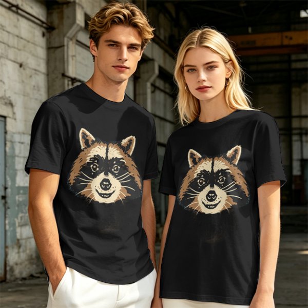 Olive Green T-Shirt With Smiling Raccoon Graphic Print