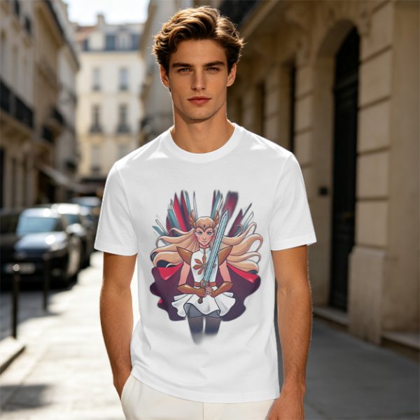 Olive T-Shirt Featuring Fantasy Warrior Princess With Sword Art