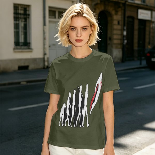 Olive T-Shirt With Evolutionary Human Silhouette Print
