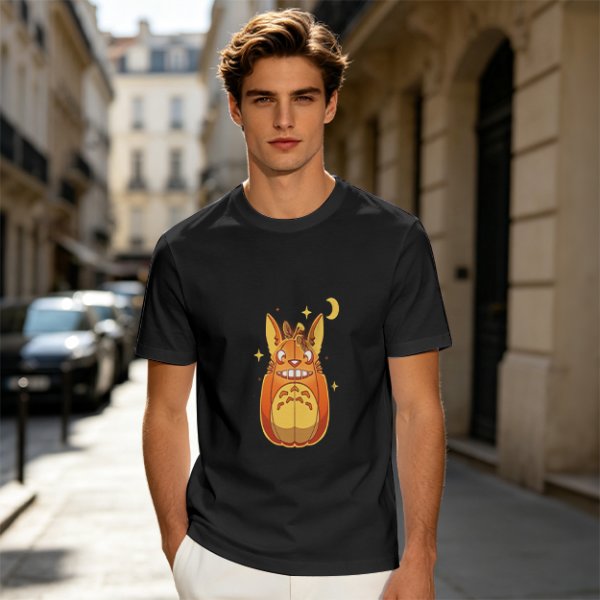 Olive T-Shirt With Cute Pumpkin Creature And Moon Star Print