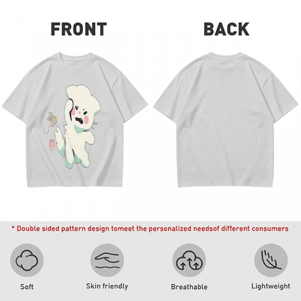 Olive T-Shirt With Angry Fluffy White Creature Swatting At Bee Print