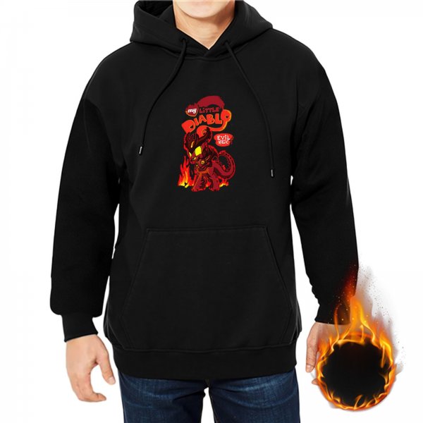 Black hoodie with little devil fire graphic print
