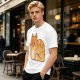 Olive Green T-Shirt With Cute Orange Tabby Cat Graphic
