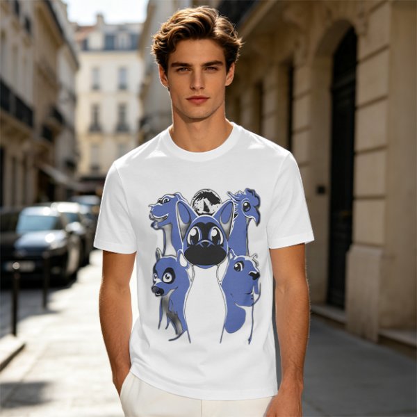 Olive T-Shirt With Blue Fantasy Animal Heads Graphic Print