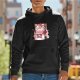 Black hoodie with cute strawberry milk carton cat graphic