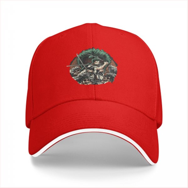Black Baseball Cap With Anime Swordsman Graphic Print