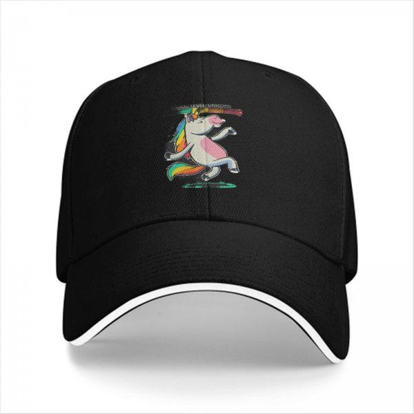 Black Baseball Cap With Dancing Unicorn Rainbow Graphic