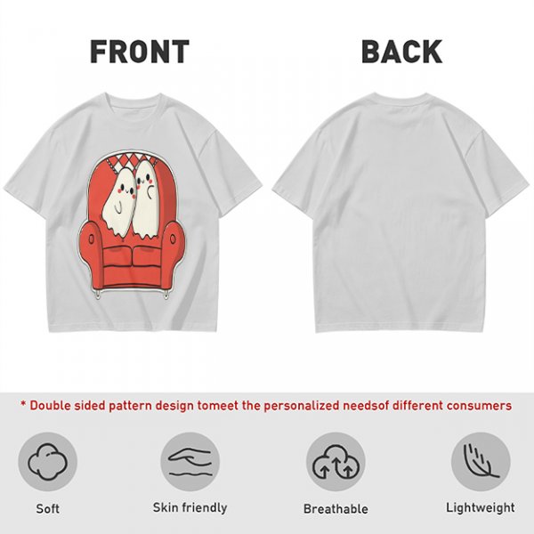 Olive T-Shirt with Cute Ghosts on Red Armchair Graphic