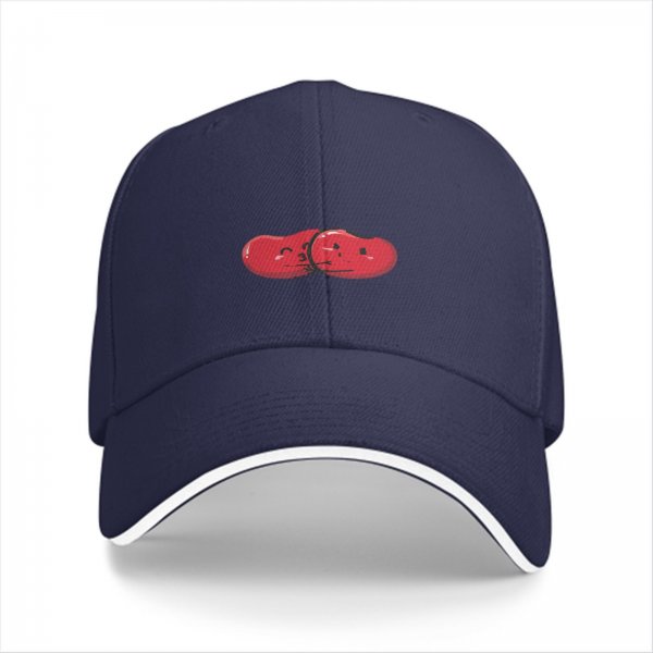Black Baseball Cap With Red Split Bean Graphic Design