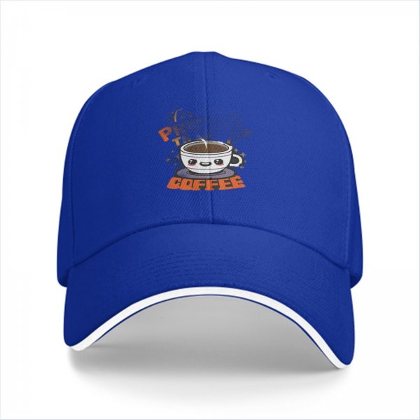 Black baseball cap with cute coffee cup and coffee text print