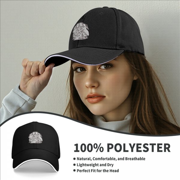 Black Baseball Cap With Raccoon Eating Graphic Print
