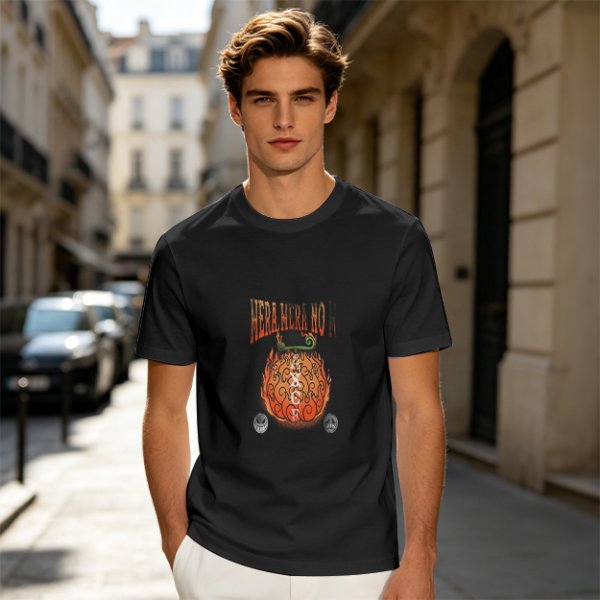 Olive T-Shirt with Flaming Devil Fruit Graphic Print