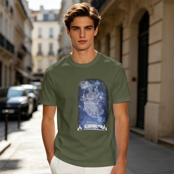 Olive T-Shirt With Constellation Totoro Starry Night Print