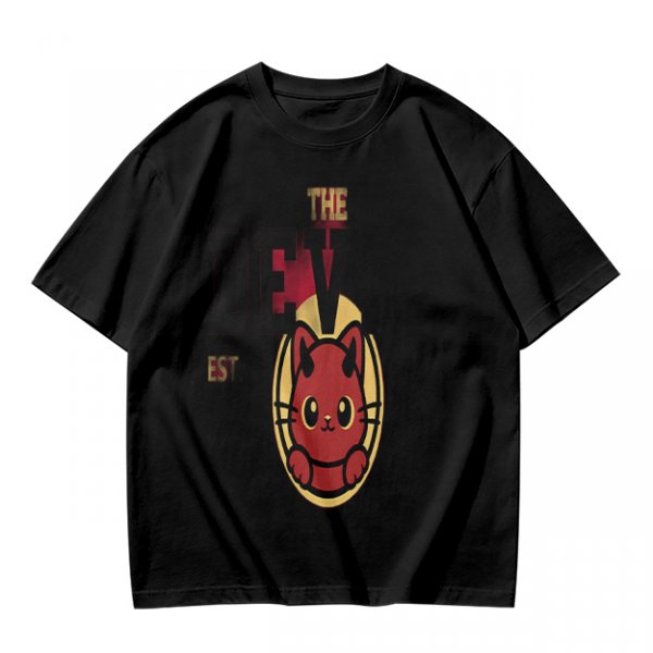 Olive T-Shirt with Red Devil Cat Graphic and The Dev Print