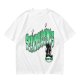 Olive green graphic t-shirt with 'Scandalacious' print and witch hat design