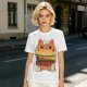 Olive T-Shirt With Cute Cat Burger And Kittens Print