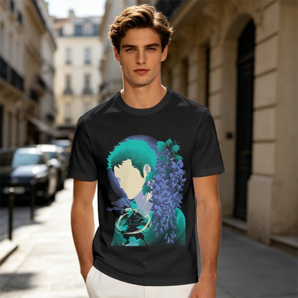 Anime Character Silhouette Wisteria Floral Graphic Olive T-Shirt