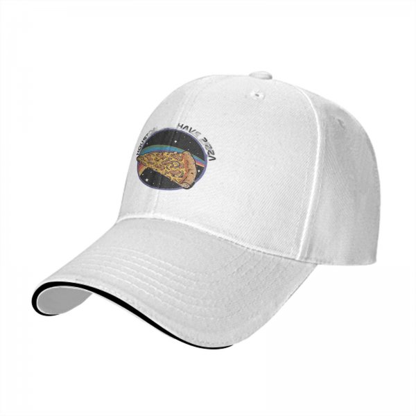 Black Baseball Cap With Space Pizza Slice Graphic Design