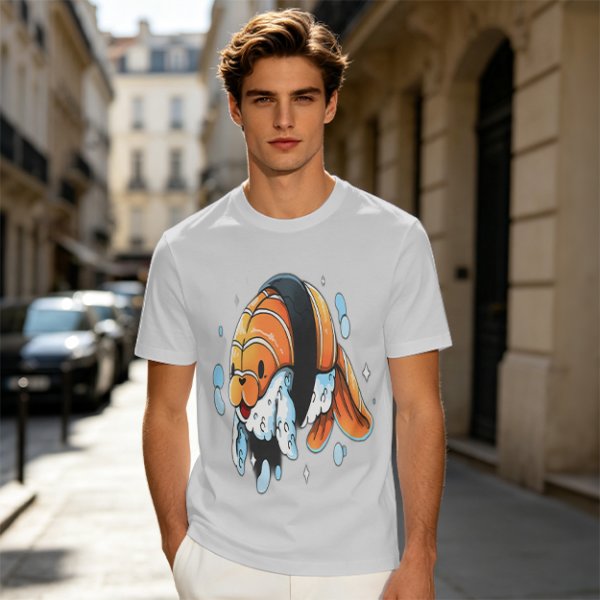 Olive T-Shirt With Cute Clownfish Sushi Graphic Print