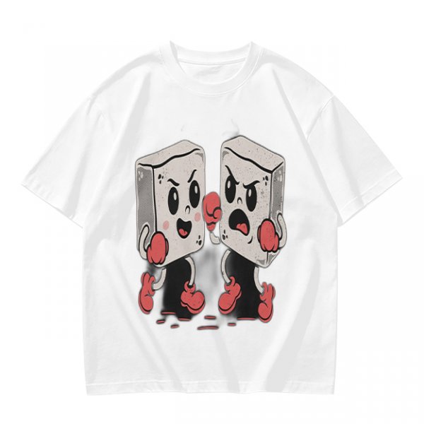 Olive T-Shirt With Retro Cartoon Fighting Ice Cubes Graphic