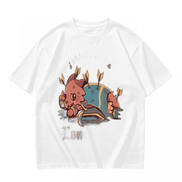 Olive T-shirt with Chibi Wounded Fantasy Creature Graphic