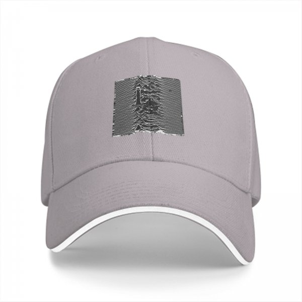 Black baseball cap with iconic Unknown Pleasures graphic print