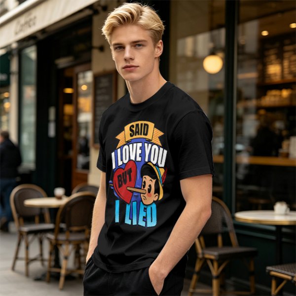 Olive t-shirt with Pinocchio 'Said I Love You But I Lied' print
