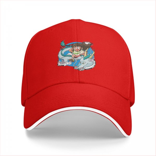 Black Baseball Cap With Spirited Away Chihiro And Haku Dragon Print