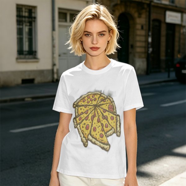 Olive Green T-Shirt With Pepperoni Pizza Slice Graphic