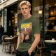 Olive T-Shirt With Surreal Cat Art Print