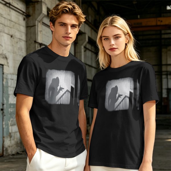 Olive T-Shirt With Horror Staircase Silhouette Graphic