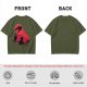 Olive T-Shirt With Black Cats And Red Panther Signal Graphic
