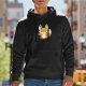 Black Hoodie With Cute Cartoon Fox Graphic Print