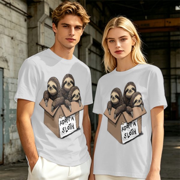 Adopt a Sloth T-Shirt with Three Cute Sloths in a Box